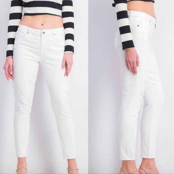 Pistola Skinny Distressed White Mid Rise Jegging Ankle Crop Stretch Jeans 26 - Picture 1 of 16